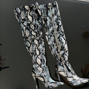Snakeskin Patterned Over-the-Knee Boots